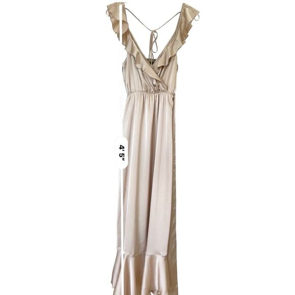 Show Me Your Mumu Samantha Ruffle Wrap Dress in Champagne Luxe Satin NEW Small - Picture 12 of 16